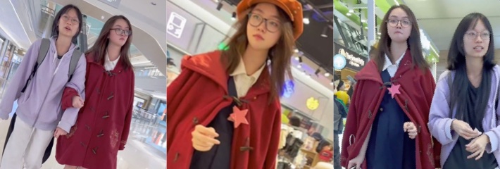 KFC系列 极品学生妹 冬天真空逛街 红大衣下光屁股和闺蜜手牵手商场抄底全录！