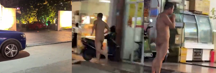 广东揭阳市中心街头惊现男子裸奔，这天气大哥不冷吗？看起来精神不正常
