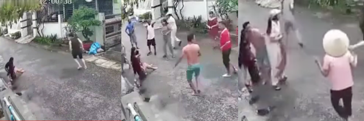 越南男子冲动爆发矛盾，突然出手险些酿惨剧，镜头角度宛如眼睛被砍爆，围观路人尖叫混乱!