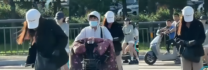 河北邢台七熙广场 一老人骑车倒地后 女子大声责骂后猛踹老人头部 现场血腥惨不忍睹