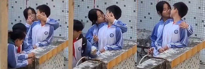校园武则天 女校霸嘴对嘴喂烟男同学 如同小绵羊受到恩宠 小小年纪竟吃这么好！