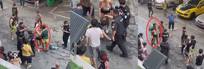 中国2个小伙街头大战2个黑鬼 黑鬼的中国女朋友还一直保护黑鬼 太下贱了