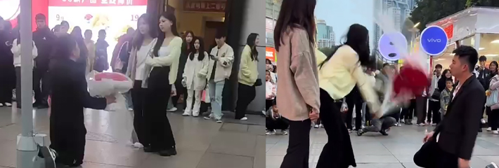 广西南宁网红求婚失败现场 被掌掴也不忘继续求婚 这求婚男估计是个恋爱脑 真得多爱才能达到这地步？