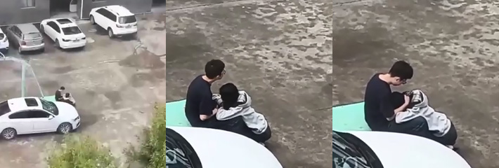 小情侣在小区楼下停车场偷吃禁果 楼上的瓜友拉近镜头 真实记录他们的激情故事！