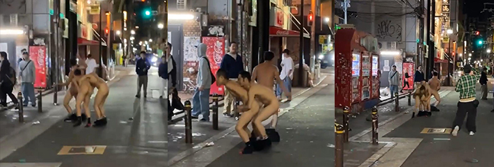 日本街头Gay群出没 男人记得保护自己屁眼 你想插我 我还想抱着你的屁屁呢！