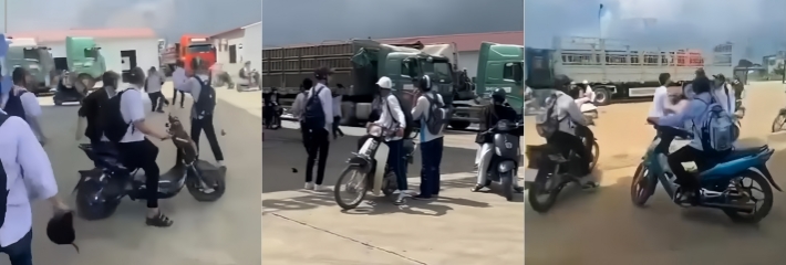 越南胡志明市 多名精神小伙加油站持械斗殴 一人被刀刺中喉咙血流不止 现场打斗视频流出