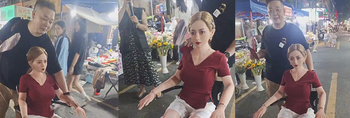 三观炸裂 大叔带自己的充气娃娃女朋友出来逛街 还向路人介绍！