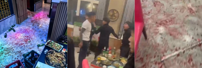 内蒙古烤尚985音乐烤吧 一伙精神小伙 有人手筋断了 有人眼睛瞎了 满地都是血迹！