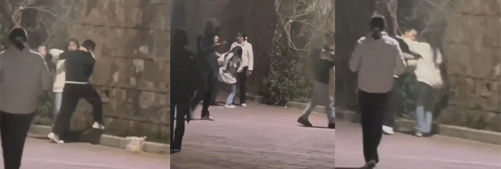 网传某高校 情侣因感情问题 当众打架 最后男的想不开跳楼身亡！