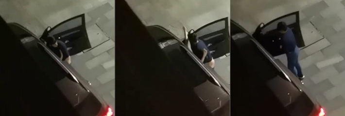 再谨慎的东张西望 也避免不了你车震野战被偷拍的局面 小伙也是够快 2分钟解决战斗！