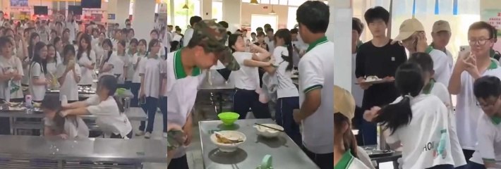 汕头市澄海职校女学生打架事件！两个妹子食堂大战引爆全场