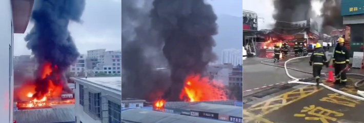 广西百色城东建材市场一商铺发生火灾 现场火势凶猛 8辆消防车48名消防员才勉强控制!
