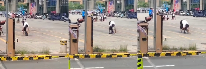 广东惠州惠阳开城大道 附近出现多名男女在地上爬行学狗叫 路人偷拍视频流出！