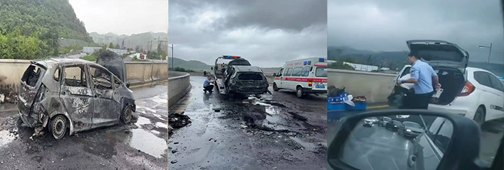 贵州贵阳北二环上一辆本田飞度车过水坑后突然自燃起火 行车记录仪拍下惊险的现场画面!