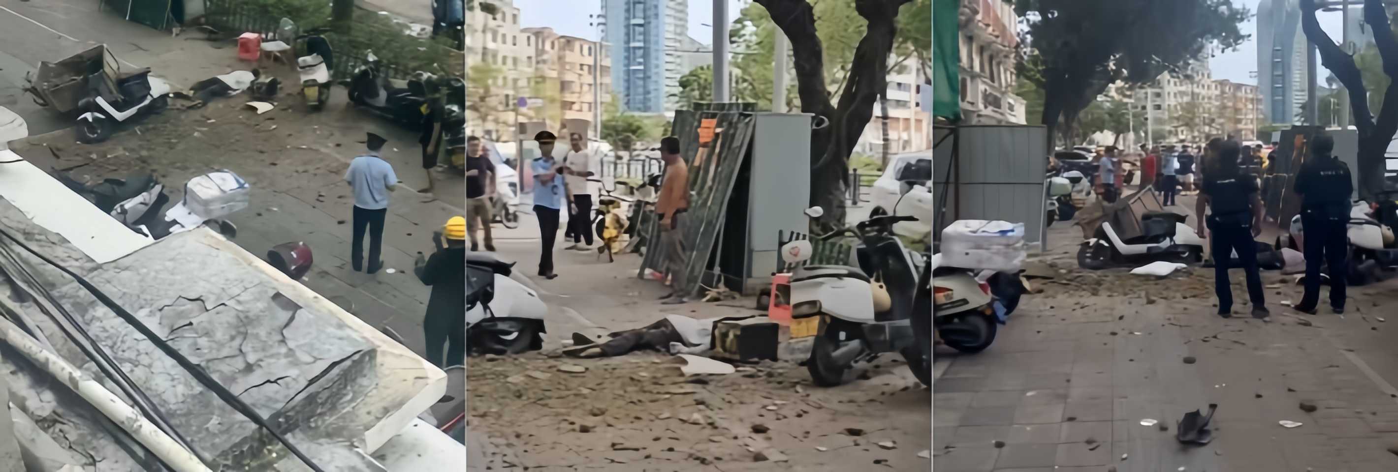 三亚天涯区解放一路惊魂一刻 酒店装修工程推车坠落 砸中3名路人致一死两伤 现场视频流出
