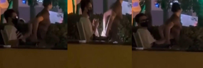 夫妻公众场合寻求刺激，周围人来人往，丝毫不掩饰二人的激情行为！