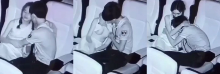 高中生情侣在电影院边看电影边吸奶 还是太年轻以为监控拍不到 脸都给你拍清楚了！
