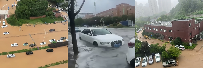 瑞安仙降金山遭遇强降雨 造成多路段积水成河车辆涉水底商被淹