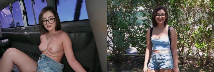 性爱巴士 呆萌眼镜学生妹很温柔 但只要给钱 就可以看到反差的一面 300块看奶子 500块干她!