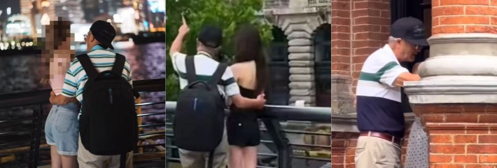 上海外滩摄影大爷疑似借机揩油 以摆姿势为由触碰女子身体 被曝光引发网友热议
