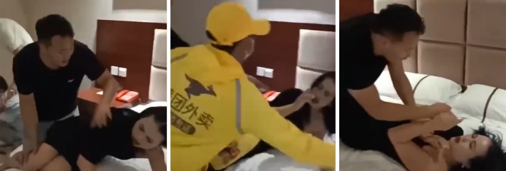 美团外卖不但送外卖快抓奸也快！美艳少妇与人偷情不料被外卖小哥带来正主抓奸！