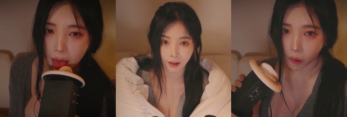 ASMR助眠诱惑 Yoonying 唇舌轻舔慢吮着麦克风 每个动作都散发致命的性感魅力！