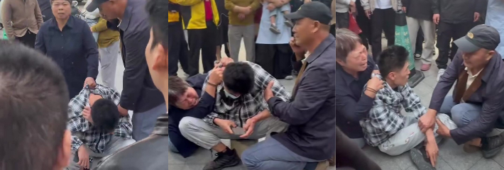 揭阳桥南小区 3名人贩子小区门口拐卖子孩被抓 当场被家属和路人狂打