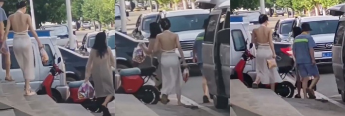 清凉透视装美女 白色内裤逛街被大妈疯狂吐槽