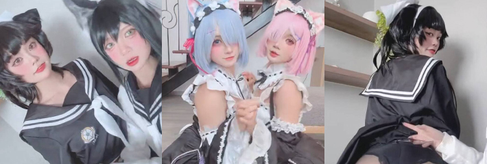 onlyfans博主 PoppaChab 双人Cosplay成行 互相摸逼场面十分香艳！