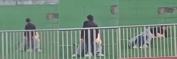 校园操场观众席惊现活春宫！情侣当众搂搂抱抱 女生狂嗦鸡巴 全校同学成观众！