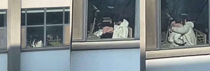 网传河南某校 男女在教室深情激吻口交 被对面宿舍楼同学拍摄全过程曝光！