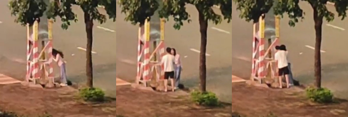 抖音热瓜！一对小情侣不知何原因起争执 凌晨两点在路边框框撞头