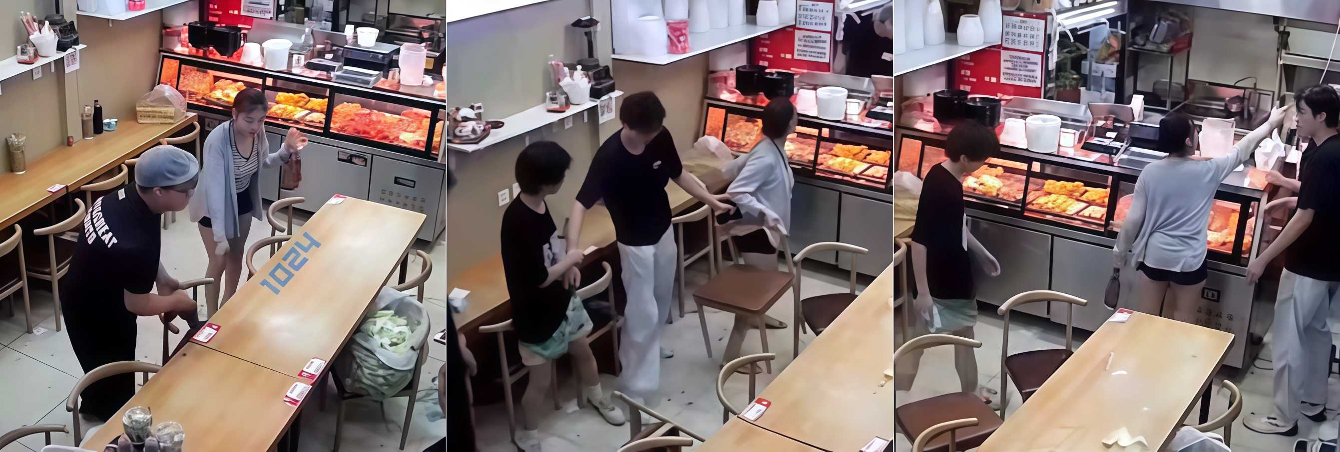小情侣二人店内躲雨 甩桌面垃圾给客人 被店员请出情绪失控 打骂店员态度嚣张 监控视频流出