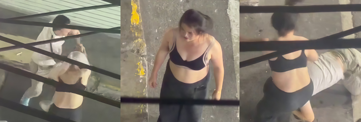 极品夫妻街头互撕 男的身手差的离谱 被老婆压在地上按着打