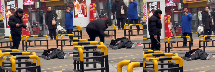 武汉江汉路街头 男子手持锤子狂砸人 血腥现场引众人围观