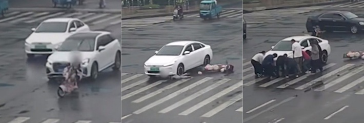 黑料正能量 江苏宿迁 女孩被卷入车底众人抬车救援 中国力量真情满满
