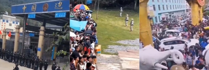 缅甸克钦邦战乱，缅甸百姓拖家带口来到中缅边境腾冲口岸，中国军队和武警严防死守防止难民入境！
