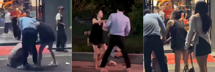 原配查定位抓奸 男友带小三吃饭被现场手撕 餐厅门口上演疯狂撕打