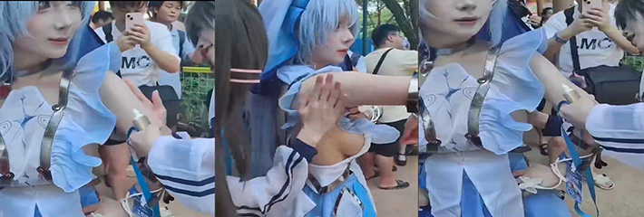 女生穿cos服去高考，同教室的小处男有福了，露这么多奶子还有心情考试么！