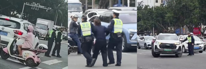 海口城东市场 女司机被拦疯狂转圈险撞人群 爬车顶上演街头闹剧 逆天行为不可取！