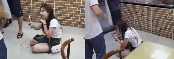 广东东莞一女子跟情夫开房偶遇老公 情夫被捅女子遭重伤真可怕！