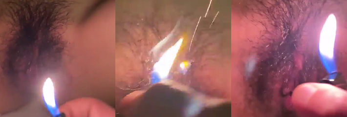 嫩穴小母狗被主人另类调教 用打火机烧逼毛 隔着屏幕焦香味扑面而来啊！