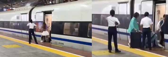 小仙女高铁上演 硬控高铁一分钟 为等家人上车 讲脚伸门外 致高铁门无法关闭！