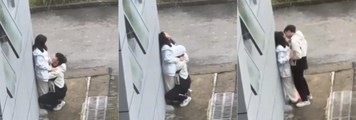 江苏盐城中学小情侣躲在教学楼后面偷腥被人偷拍，男生实在弥补确实的母爱吗？