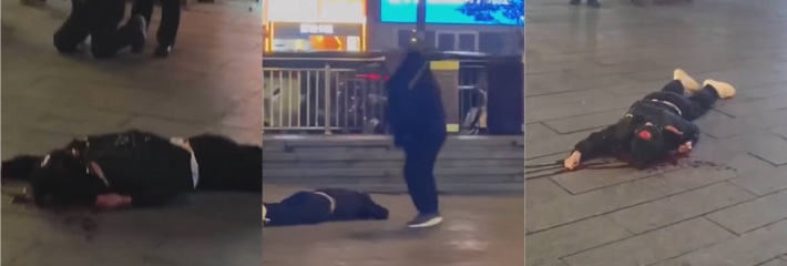 贵阳兰花广场血腥砍人惨案 黑衣男子倒血泊中被疯狂补刀