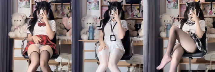 抖音美女网红 温柔小猪 双马尾美少女擦边挑逗 黑白丝JK装展示完美臀型 诱惑力爆表！