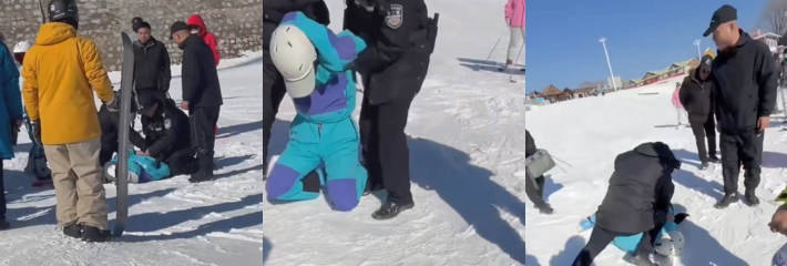 河北云居滑雪场 变态男当场掏老二猥亵女教练 被警察摁地裤链大开 吃瓜群众瞬间炸锅！
