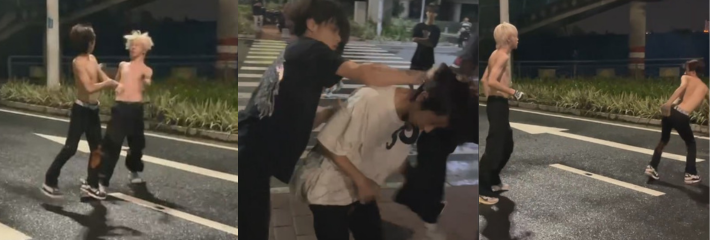 广西两细狗大战 两人凑起来不到100斤 打起架来却是拳拳到肉 黑发细狗小哥一挑三仍不落下风！