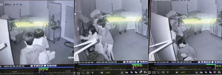 酒店杂物间监控拍下饥渴情侣 关门后直接开干 等同于现场直播 完事之后还帮女主清理 真贴心！