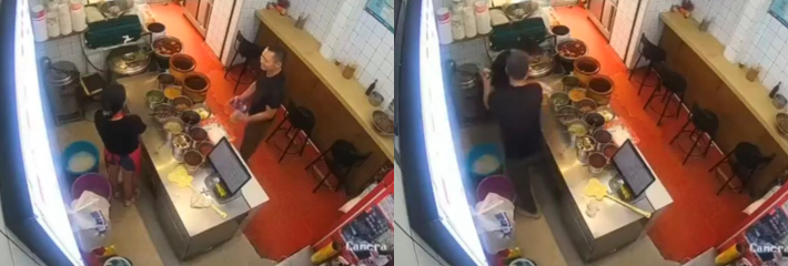 湖南衡阳粉面店 猥琐男追着女店员骚扰 见女孩老实 强行搂抱袭胸 言语骚扰去开房！